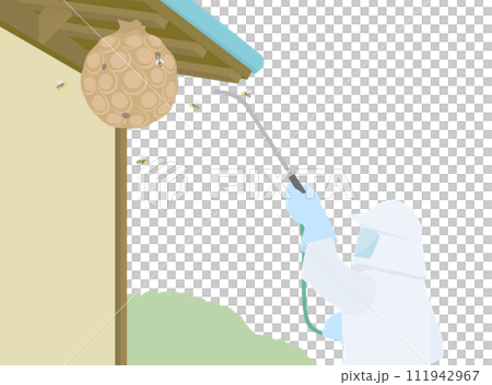 軒下のスズメバチの巣を駆除する害虫駆除サービスのイラスト 軒下のスズメバチの巣を駆除する害虫駆除サービスのイラスト 111942967