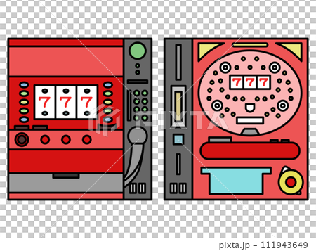 Color pachinko slot icon set with ball lending machine 111943649