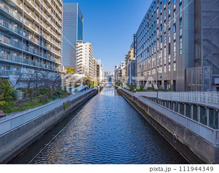 芝浦運河と両岸の遊歩道 芝浦運河と両岸の遊歩道 111944349