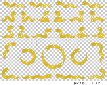 金色の蛇のシルエットイラストセット 金色の蛇のシルエットイラストセット 111944509
