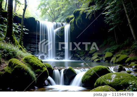 Realistic photo beautiful landscape of waterfall in the forest 111944769