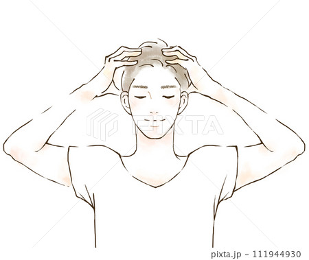 頭皮をマッサージする男性のイラスト　発毛促進　育毛　笑顔 111944930