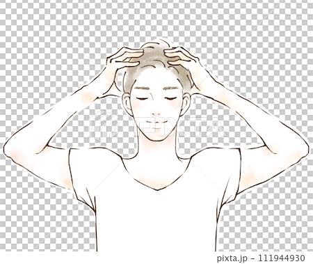 一個男人按摩頭皮的插圖 促進頭髮生長 頭髮生長 微笑 111944930