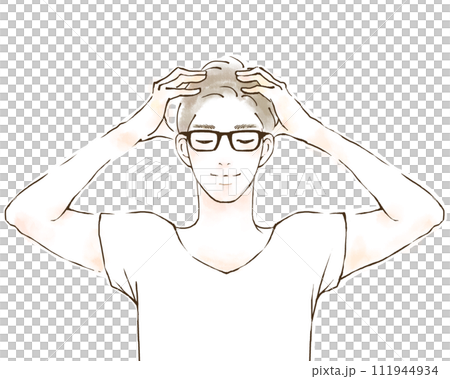メガネをかけた男性のイラスト 頭皮マッサージ 笑顔 メガネをかけた男性のイラスト 頭皮マッサージ 笑顔 111944934