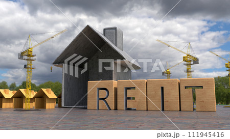 REIT. Concept image of Business Acronym REIT as Real Estate Investment Trust. 3d rendering REIT. Concept image of Business Acronym REIT as Real Estate Investment Trust. 3d rendering 111945416