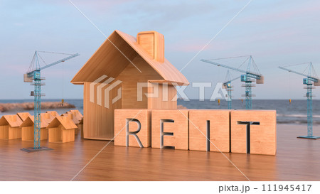 REIT. Concept image of Business Acronym REIT as Real Estate Investment Trust. 3d rendering REIT. Concept image of Business Acronym REIT as Real Estate Investment Trust. 3d rendering 111945417