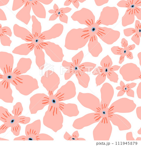 Seamless jungle floral pattern. Hand drawn tropical flowers. Vector texture for fabric, textile, wallpaper. Seamless jungle floral pattern. Hand drawn tropical flowers. Vector texture for fabric, textile, wallpaper. 111945879