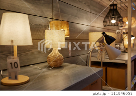 Modern lamp store market interior with assortment variety showcase Modern lamp store market interior with assortment variety showcase 111946055