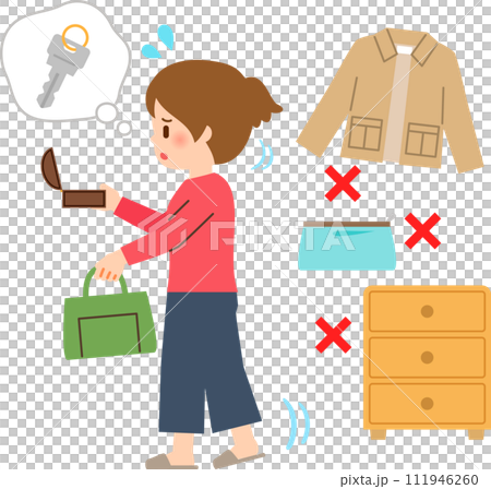 A woman searching for her house key inside the house A woman searching for her house key inside the house 111946260