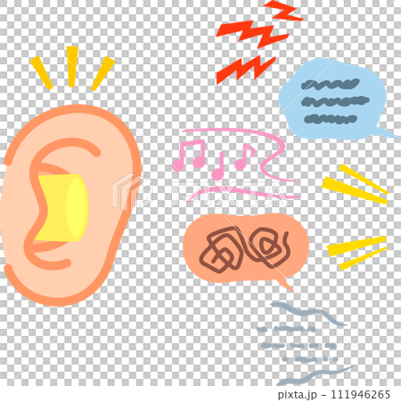 雑音、ノイズのイメージと耳栓をした耳 111946265