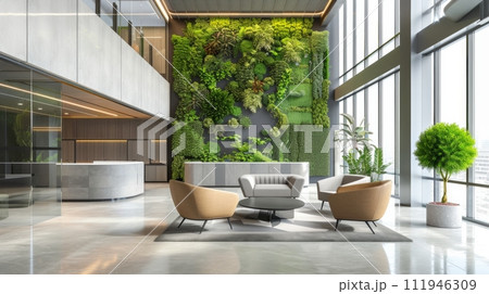 AI-generated content. interior of modern entrance hall in modern office building AI-generated content. interior of modern entrance hall in modern office building 111946309