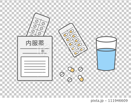 内服薬と錠剤のイラスト 111946609