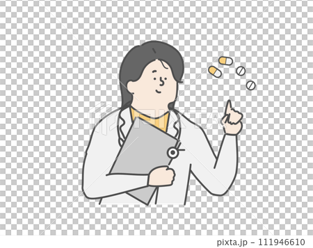 薬の説明をする女性医師　薬剤師 111946610
