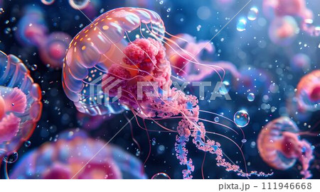 Majestic jellyfish underwater dance display,...のイラスト素材 [111946668] - PIXTA