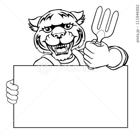 Gardener Tool Tiger Cartoon Handyman Mascot Gardener Tool Tiger Cartoon Handyman Mascot 111946892