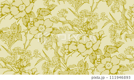 Seamless abstract floral pattern. In style Toile de Jou. Suitable for fabric, mural, wrapping paper and the like Seamless abstract floral pattern. In style Toile de Jou. Suitable for fabric, mural, wrapping paper and the like 111946893
