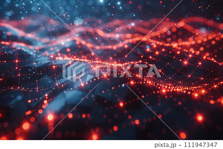 Futuristic big data waves with lines and connected dots. Information technology concept. Futuristic big data waves with lines and connected dots. Information technology concept. 111947347
