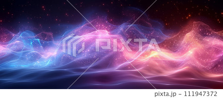 Geometric blue and maroon color with dark background with connected lines and dots. 111947372