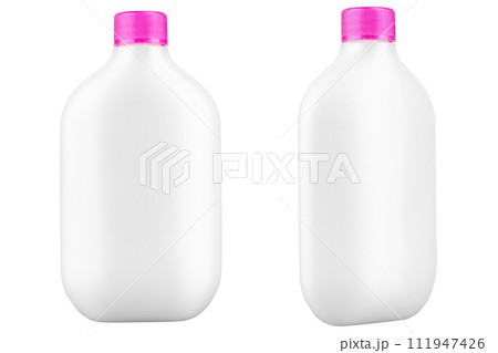Blank templates of empty and clean white plastic container with screw cap 111947426