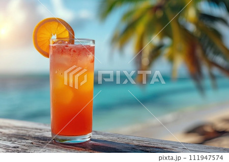 Refreshing Summer Cocktail with Palm Trees and Blue Sea: The Perfect Getaway Refreshing Summer Cocktail with Palm Trees and Blue Sea: The Perfect Getaway 111947574