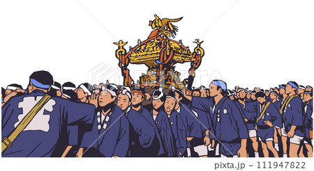 Illustration of Japanese festival procession in color 111947822