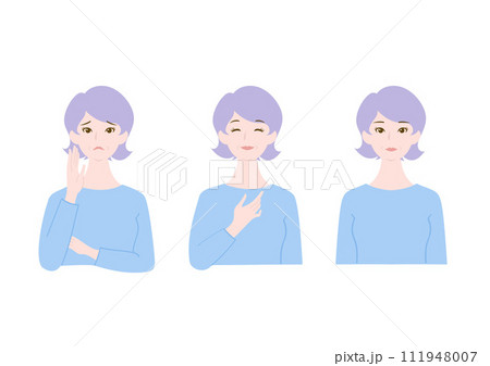 きれいで清潔感のあるシニア女性の悩みと喜びと真顔の上半身イラストセット 111948007