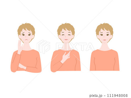 きれいで清潔感のあるシニア女性の悩みと喜びと真顔の上半身イラストセット きれいで清潔感のあるシニア女性の悩みと喜びと真顔の上半身イラストセット 111948008