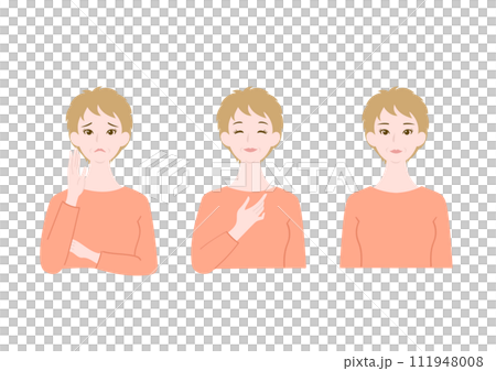 きれいで清潔感のあるシニア女性の悩みと喜びと真顔の上半身イラストセット きれいで清潔感のあるシニア女性の悩みと喜びと真顔の上半身イラストセット 111948008