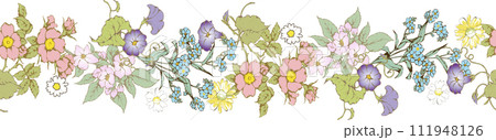 Abstract floral seamless border. In style rococo. Vector illustration. Suitable for fabric, wrapping paper and the like. 111948126