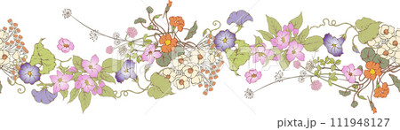 Abstract floral seamless border. In style rococo. Vector illustration. Suitable for fabric, wrapping paper and the like. 111948127