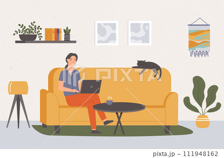 Work from homes. Woman freelancers in room interior working in laptop 111948162