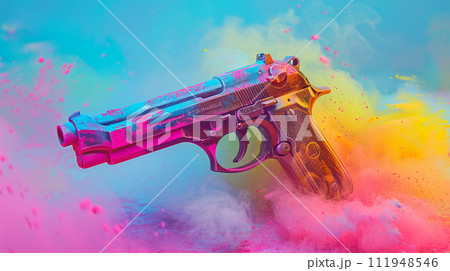 銃とカラフルなパウダー 111948546