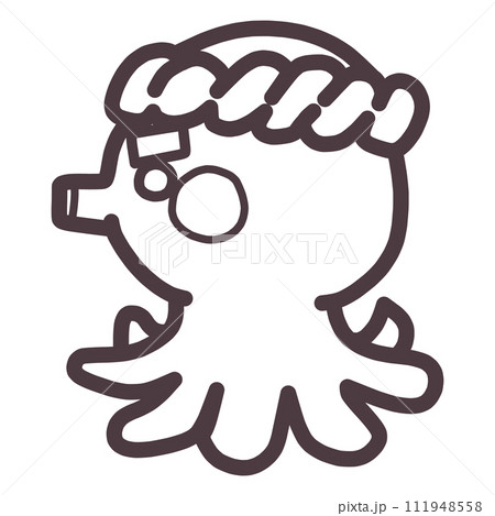頑固なオヤジっぽいたこ焼き屋のタコのキャラクターをイメージしたイラスト 111948558