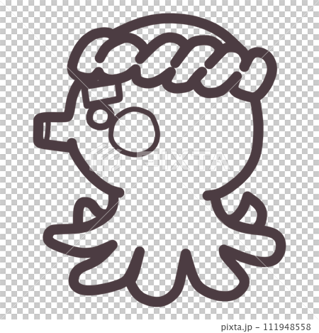 頑固なオヤジっぽいたこ焼き屋のタコのキャラクターをイメージしたイラスト 111948558