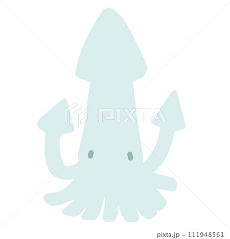 シンプルにデフォルメした手描きのイカのイラスト 111948561