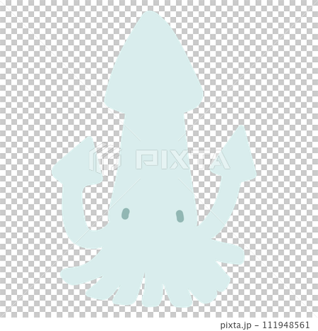 シンプルにデフォルメした手描きのイカのイラスト 111948561