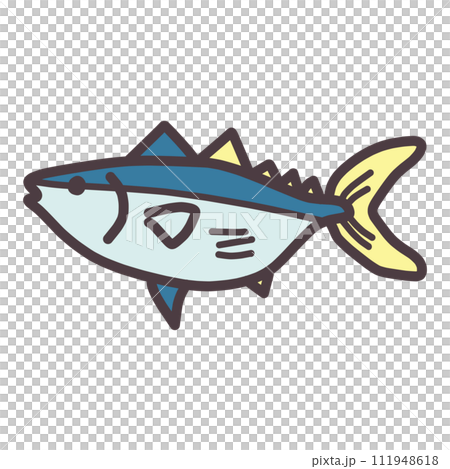 シンプルにデフォルメしたかわいいマグロの魚のイラスト シンプルにデフォルメしたかわいいマグロの魚のイラスト 111948618