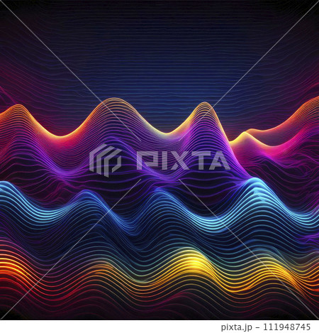 Horizontal sine waves sound vibrations, hi-tech, technology, bright colors, abstract background, science fiction, 3D shading Horizontal sine waves sound vibrations, hi-tech, technology, bright colors, abstract background, science fiction, 3D shading 111948745