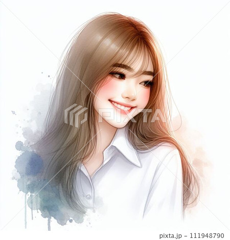 AI生成による水彩画風で描かれた美しい女性のイラスト画像です。とても可愛らしく透明感があります。 AI生成による水彩画風で描かれた美しい女性のイラスト画像です。とても可愛らしく透明感があります。 111948790