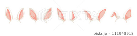 Headband with Easter bunny ears set. Collection of hare ears for a child s costume. Flat cartoon vector illustration isolated on white background. Headband with Easter bunny ears set. Collection of hare ears for a child s costume. Flat cartoon vector illustration isolated on white background. 111948918