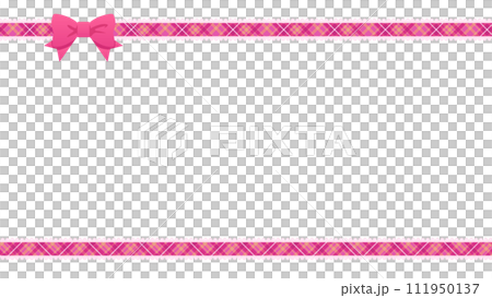 Cute pink plaid ribbon header footer 16:9 111950137