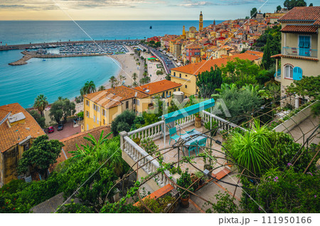 Beautiful courtyard with fantastic view, Menton, France Beautiful courtyard with fantastic view, Menton, France 111950166
