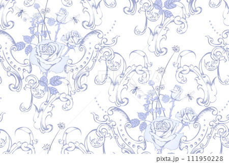 Abstract floral seamless pattern.  In style Toile de Jou. Vector illustration. Suitable for fabric, wrapping paper and the like 111950228
