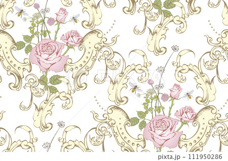 Abstract floral seamless pattern. In style rococo. Vector illustration. Suitable for fabric, wrapping paper and the like. 111950286