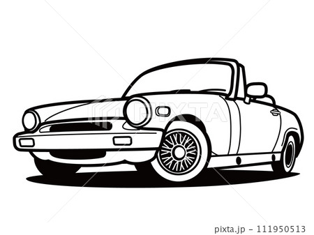 ヒストリックオープンカー ぬり絵風 自動車イラストのイラスト素材