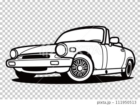 【パステル原画】ハリネズミ オープンカー　イラスト　手描き ヒストリックオープンカー ぬり絵風 自動車イラストのイラスト素材