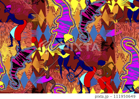Colorful seamless pattern with application dancing african people for your design Colorful seamless pattern with application dancing african people for your design 111950649