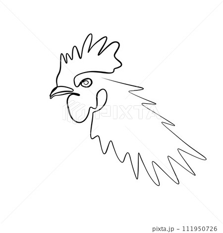 Solid line drawing. line drawing of a rooster's head. Vector minimalistic 111950726