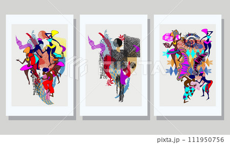 Ethnic African set. The culture of the peoples of Africa. Elements for fabric. Abstraction. Decoration. Religious dances and songs. Signs and symbols of the peoples of the world. 111950756