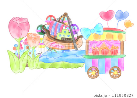 テーマパークのキッチンカー 111950827